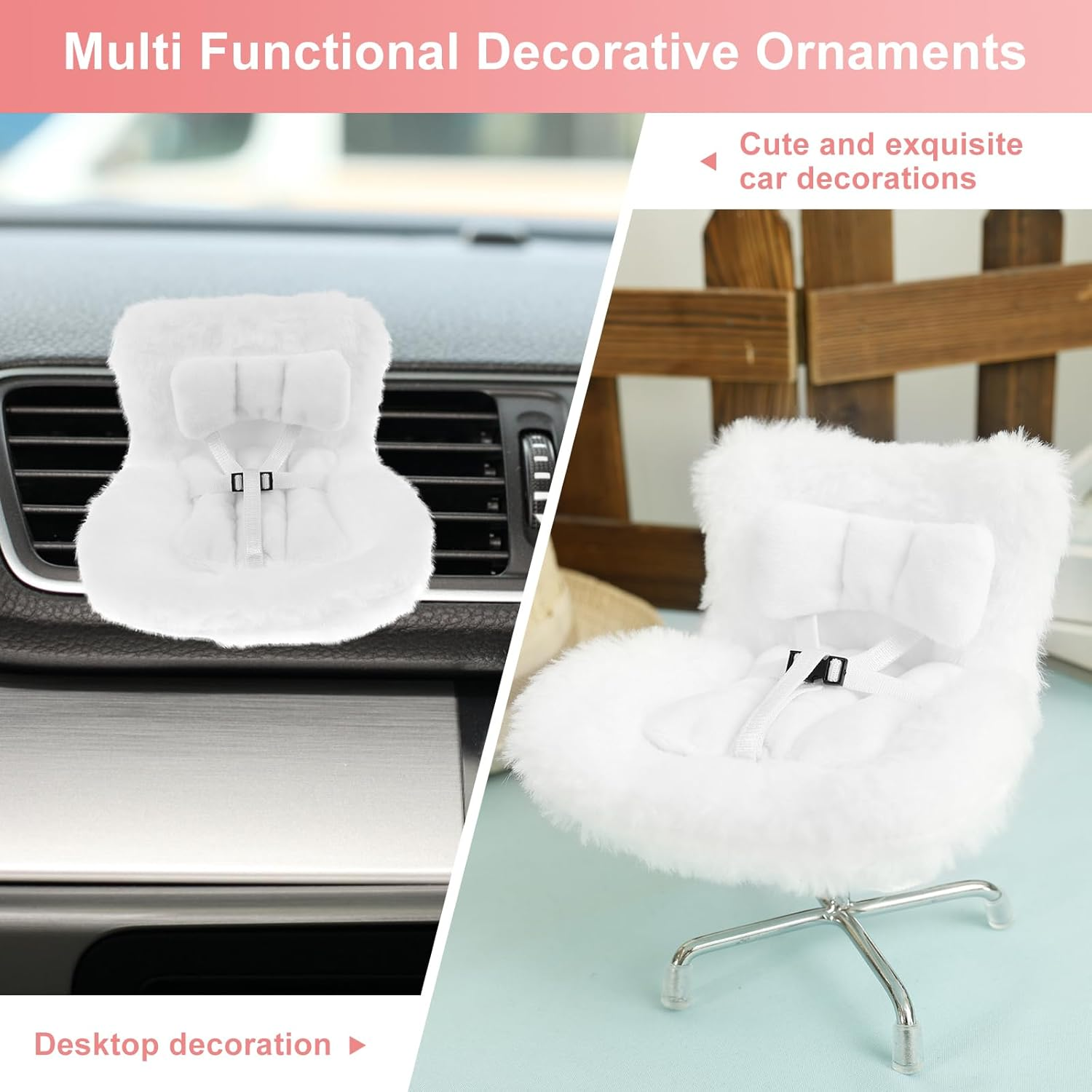 Car Seat for Dolls with Soft Furry Cushion, Car Ornament for Accessories Suit, Decorative Car Sofa Seat, Cute Air Vent Decor to Display Doll Toy for Fans and Collectors (White) - White image number 5