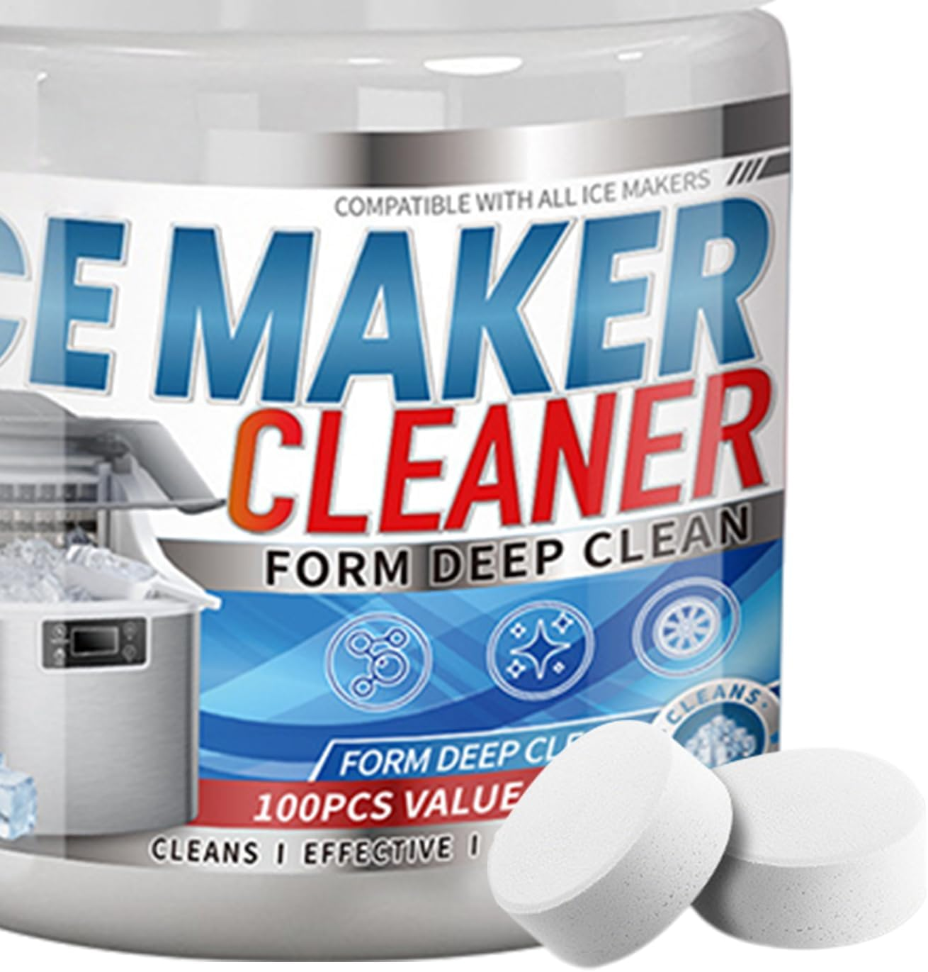 Active Ice Machine Cleaner Tablets,100-Piece Active Scale Remover,Countertop Ice Maker Descaler Tablets | for Kitchen Appliance Coffee Maker Cooler Refrigerator Restoration image number 4