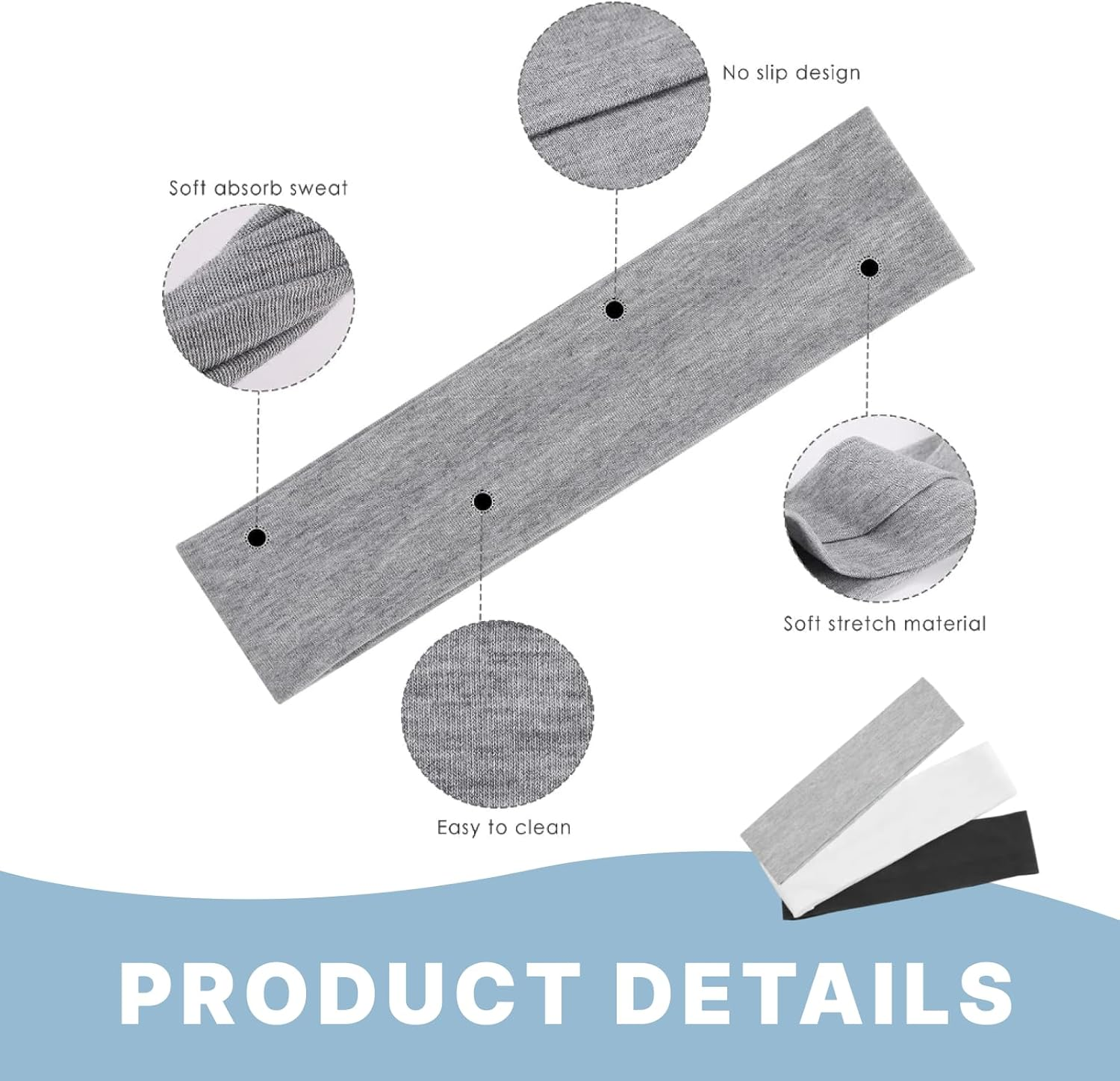 7PCS Non-Slip Headbands for Women, Fashion Sports Hair Bands, Soft Cotton Cloth Stretchy Headbands for Workout, Yoga, Running & Everyday Use, Comfortable & Stylish Hair Accessories image number 3