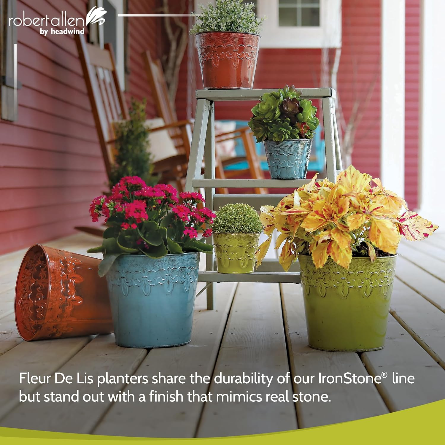 Robert Allen MPT01889 Fluer De Lis Series Metal Planter Flower Pot, 6 In, Color Cayenne Red image number 6