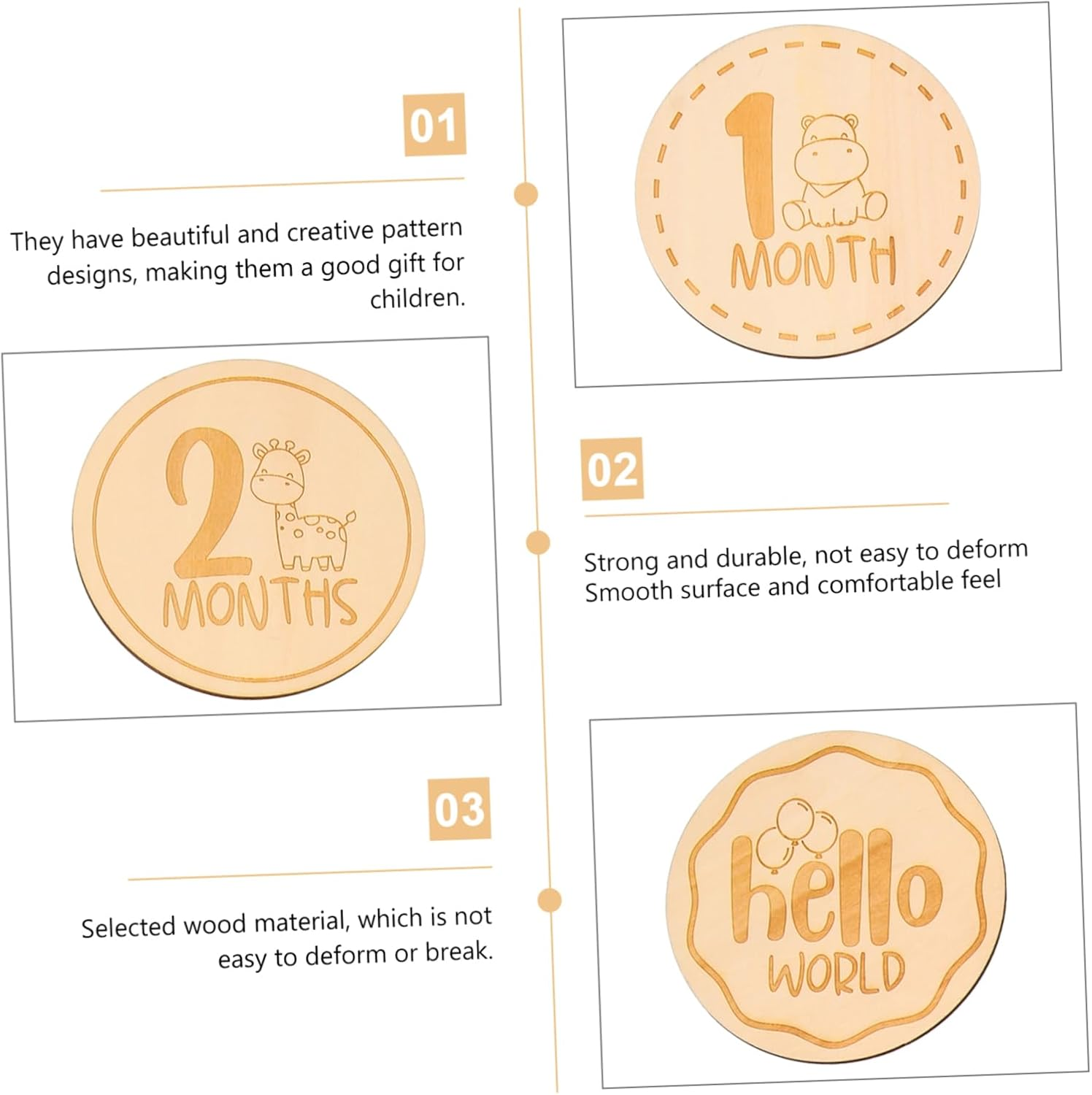 13Pcs Wood Milestone Discs Cartoon Animal Growth Cards Milestone Cards Photo Props for Newborns Shower image number 4