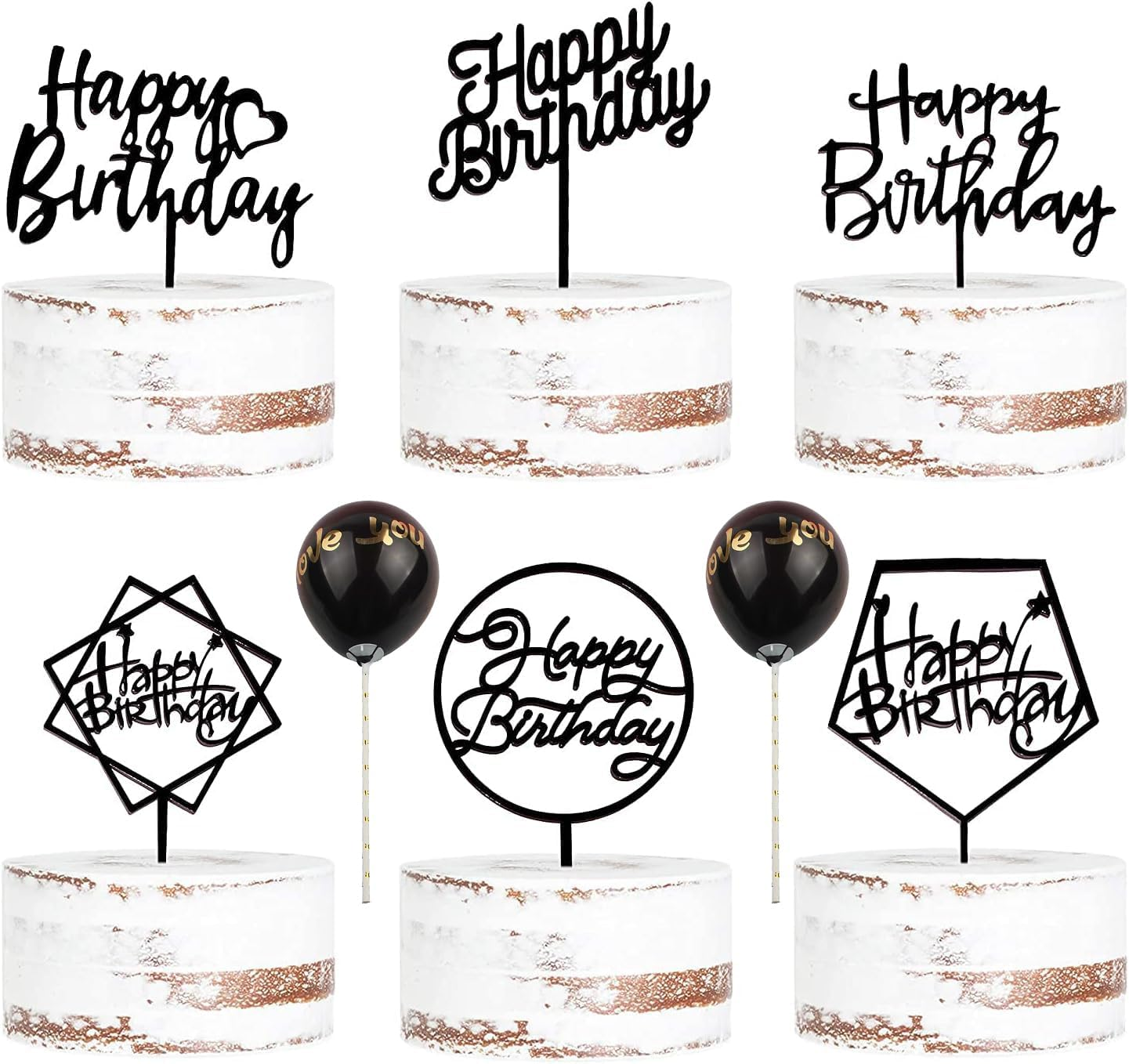 6-Pack Rose Gold Birthday Cake Topper Set, Double-Sided Glitter, Acrylic Happy Birthday Sign Cake Toppers/Cupcake Toppers, Birthday Party Decorations Supplies for Girls and Mom.