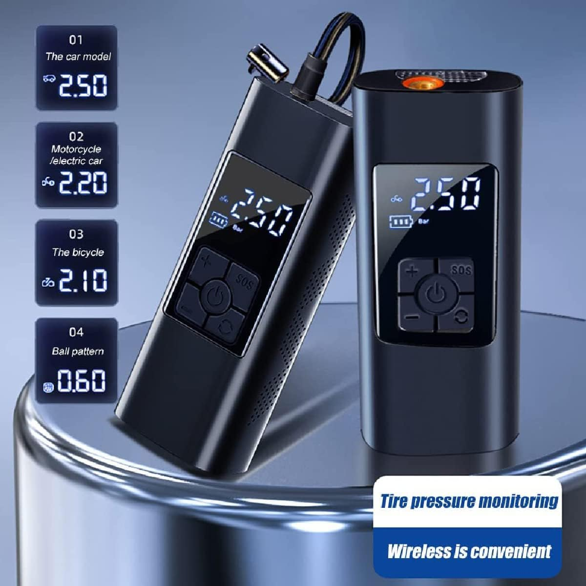 Electric Bike Pump Portable Air Compressor Tyre Inflator USB Recharge 6000Mah Tyre Air Pump with Digital LCD Screen for Cars, Motorcycle, Bicycles, Balls (Grey-Czcq-101) - Grey-Czcq-101 image number 4