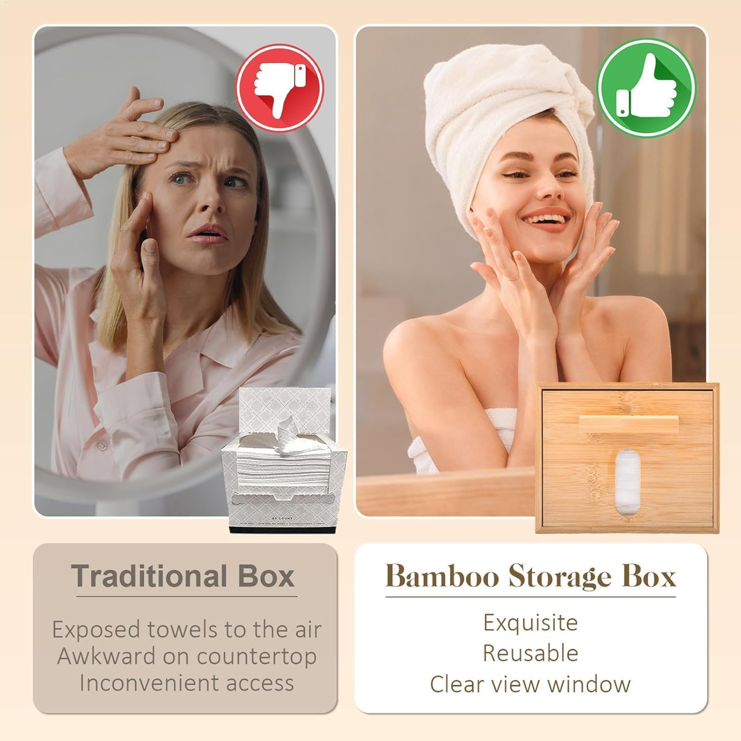 Face Towel Box, Dry Wipes Holder with Drawer, 7.48X6.3X6.1 Inches Convenient Multipurpose Compact Dustproof, Clean Face Towel Dispenser for Bathroom, Vanity, and Living Room image number 5