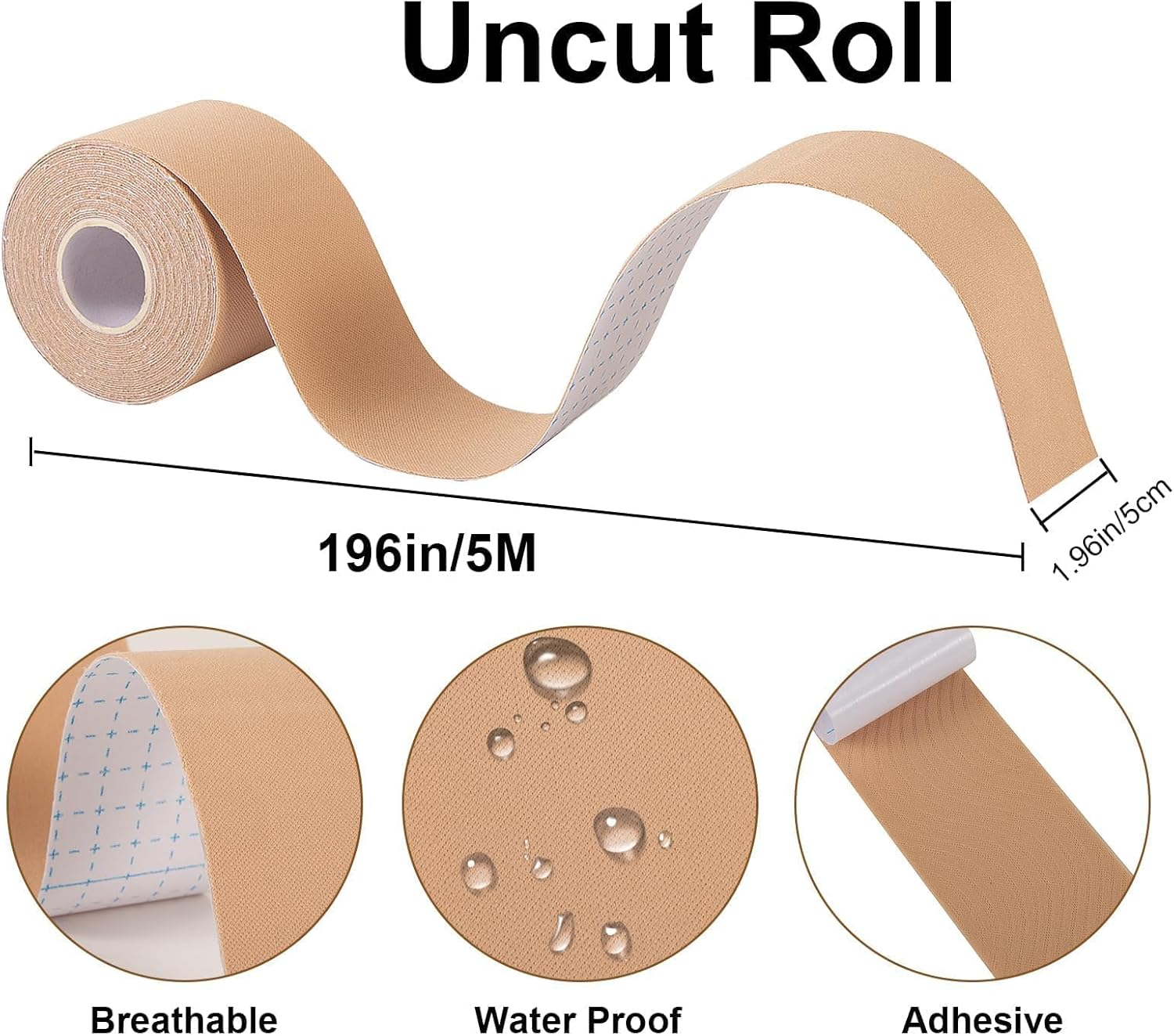 Kinesiology Tape, 4 Rolls Pain Relief Adhesive, Best Therapeutic Muscle Support Aid,2In X 16.4Ft(5Cm X5M)Waterproof Athletic Sports Tape Physio Tape for Knees, Shoulder, Ankles, Elbow, Joint Support(Beige)