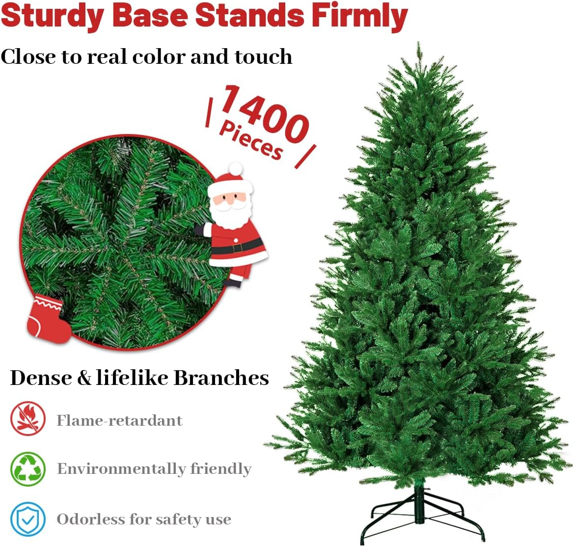 Miss Rui Christmas Tree 2.4M Artificial 1400 Tips Easy Assembly 8FT Fake Xmas Tree for Christmas Decorations Party Gift Home Garden Green