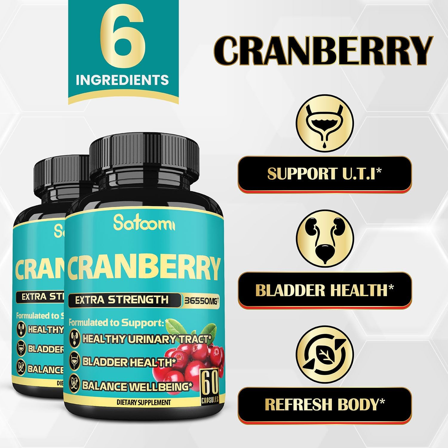 2 Packs 60 Caps Cranberry Supplement for Women - Equivalent to 36550Mg of 6 Herbs - with D-Mannose, Turmeric & More - UTI, Immune, Digestion Support - for 4-Month Supply image number 6