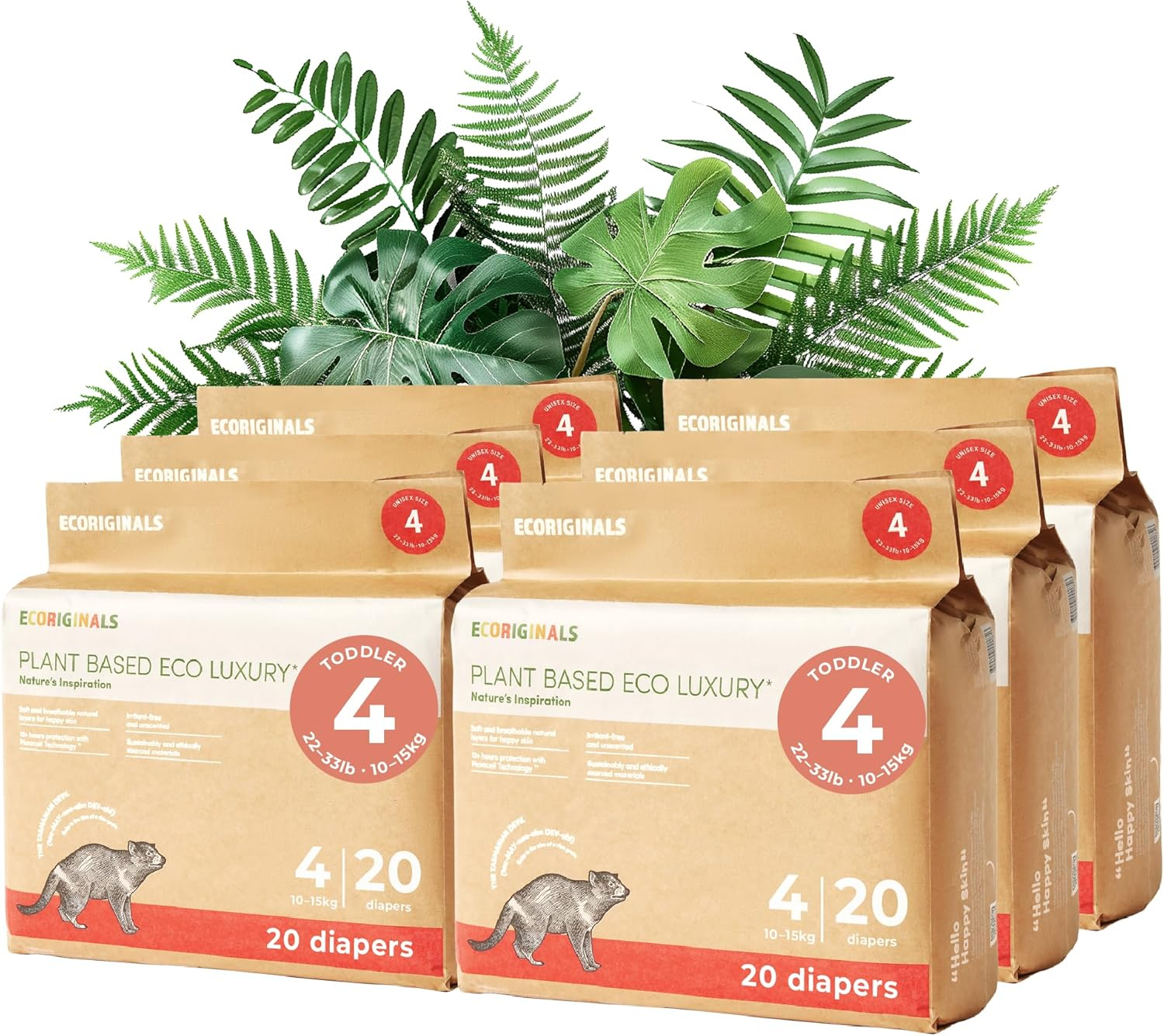 Ecoriginals - 120 Eco Toddler Nappies - Baby Nappies Size 4 with 100% Plant-Based Layers, Disposable & Hypoallergenic Baby Essentials for Kids - Secure Fit Nappies (10-15Kg), 20X6 Packs image number 3
