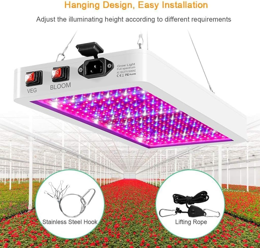 ​Veg Bloom LED Grow Light for Indoor Plants, ABDULWEN 88.5W Full Spectrum Plant Light with Dual Switch, for Seed Starting, Flowering, Greenhouse, Grow Tents, Hanging Grow Lamp​ image number 3