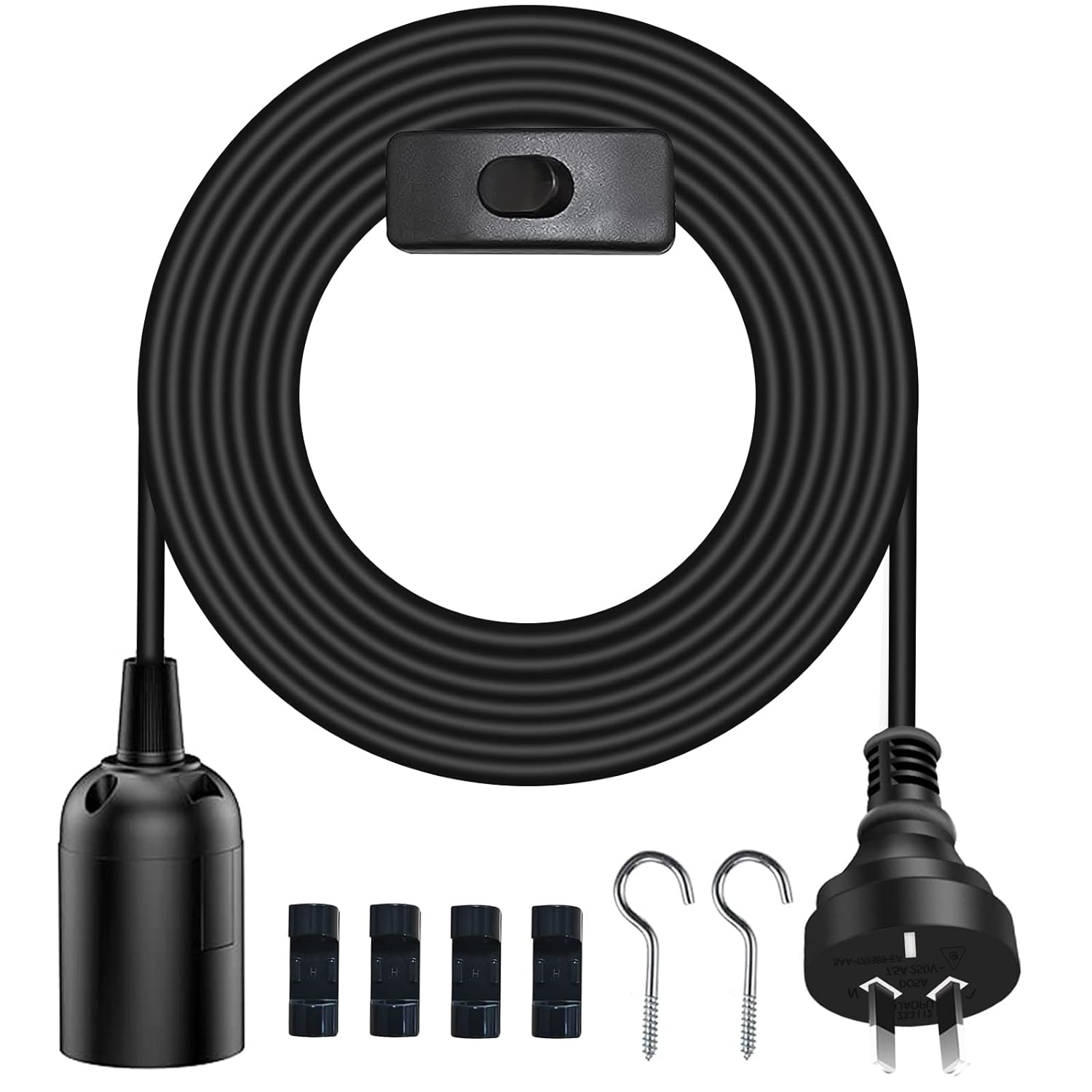 2Pcs E27 Cable Cord with On/Off Switch, E27 Lamp Base Holder Socket AC AU Power Plug, 1.8M White Extension Lights Lamp Bulb Cord for Bedroom Kitchen Plant Growth DIY Hanging Lanterns Pendant Light