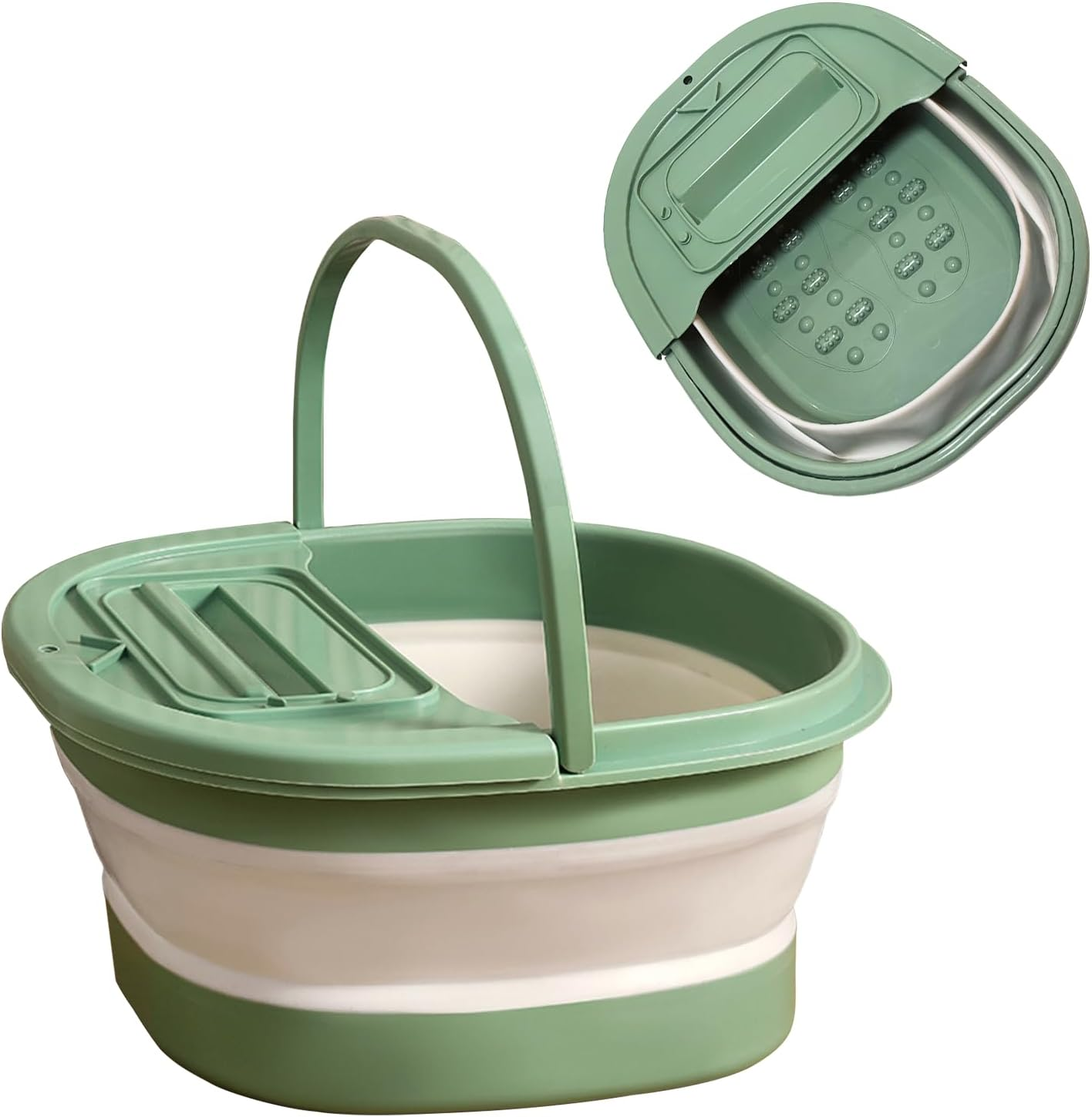 Collapsible Foot Bath Basin with Handle & Placement Slot, Foldable Plastic Foot Soaking Tub with Massage Acupoints, Folding Bucket for Pedicure Feet Spa Feet Soaking