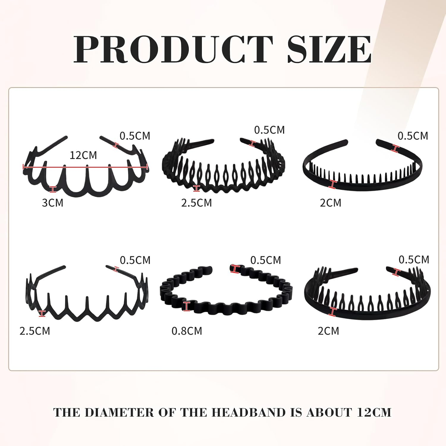 Pack of 6 Plastic Hair Bands, Wave Zigzag Headband, Non-Slip Headband with Non-Slip Teeth, Black Hair Accessories, DIY Hair Bands, Headbands for Children, Women, Men image number 1