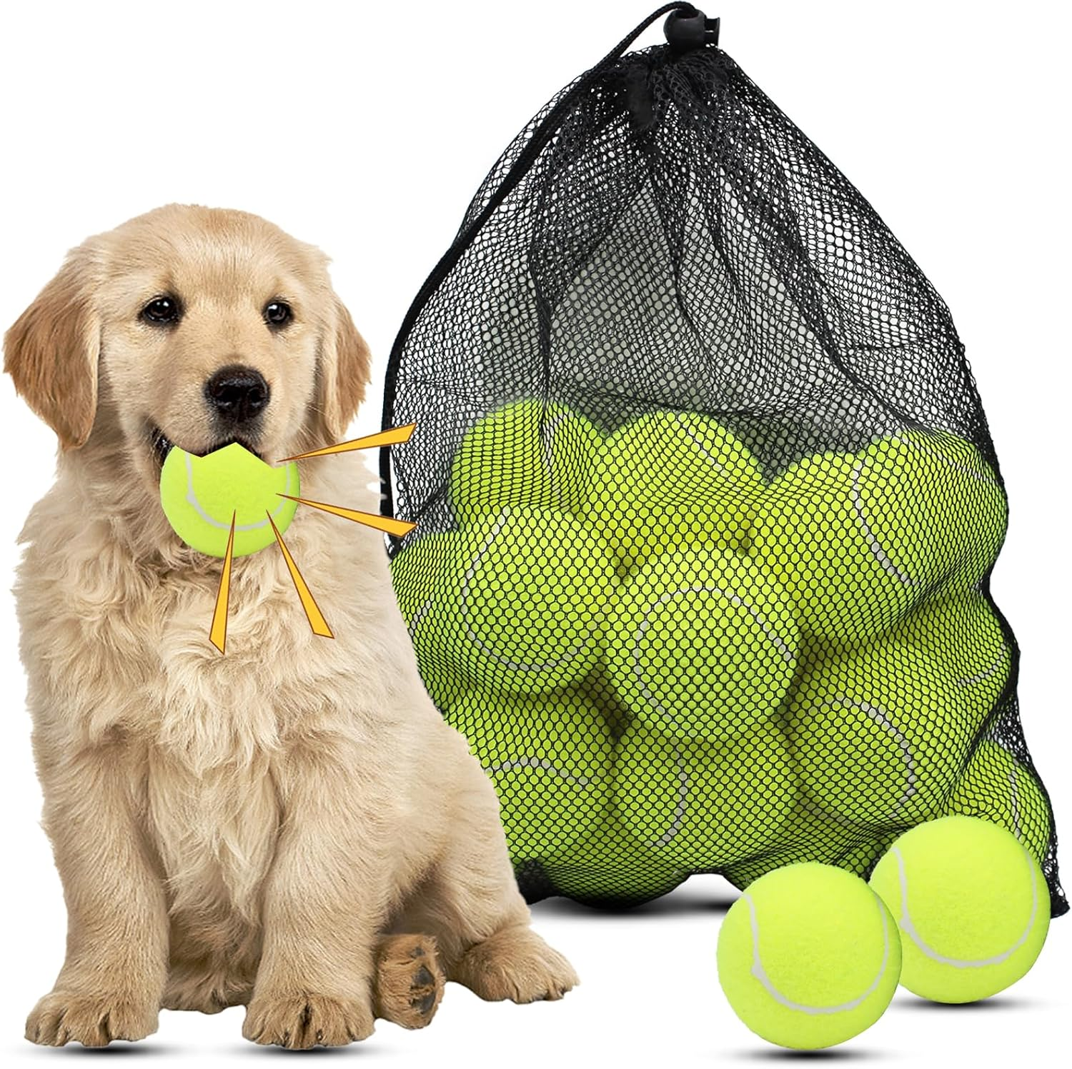 Magicorange Dog Tennis Balls, 20 Pack 2.5 Inch Floatable Squeaky Tennis Balls for Fetch Exercise, Natural Rubber Squeaky Dog Balls Training Safe (Yellow, 2.5Inch) image number 2