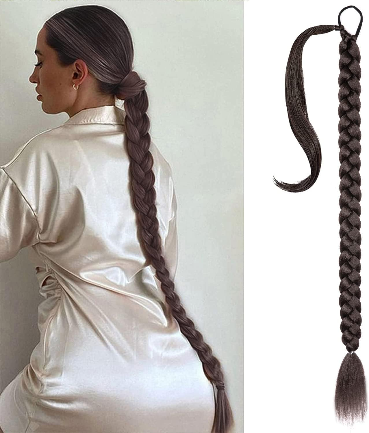 Braided Ponytail Extension 36 Inch Braid Ponytail Extension with Hair Tie Straight Wrap around Hair Extensions Ponytail Long Braided Ponytail for Women Daily Wear (4#)