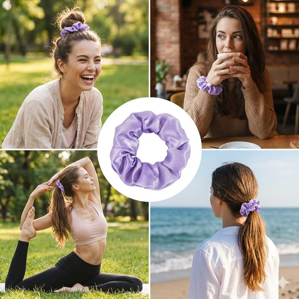 12 Pcs Silk Scrunchies, Soft Hair Accessories for Women & Girls, Elastic Hair Ties & Scrunchies for Women for Work, Yoga, Parties (Assorted Colours) image number 5