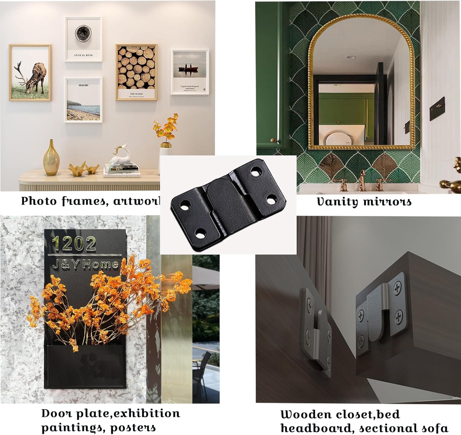 Ymaiss 36Packs Stainless Steel Flush Mount Bracket, Interlocking Photo Frame Hook 54X30Mm Heavy Duty Picture Hangers, Z Clip Bracket, Furniture Connector for Photo Mirrors Wall Mount Hardware Black image number 2