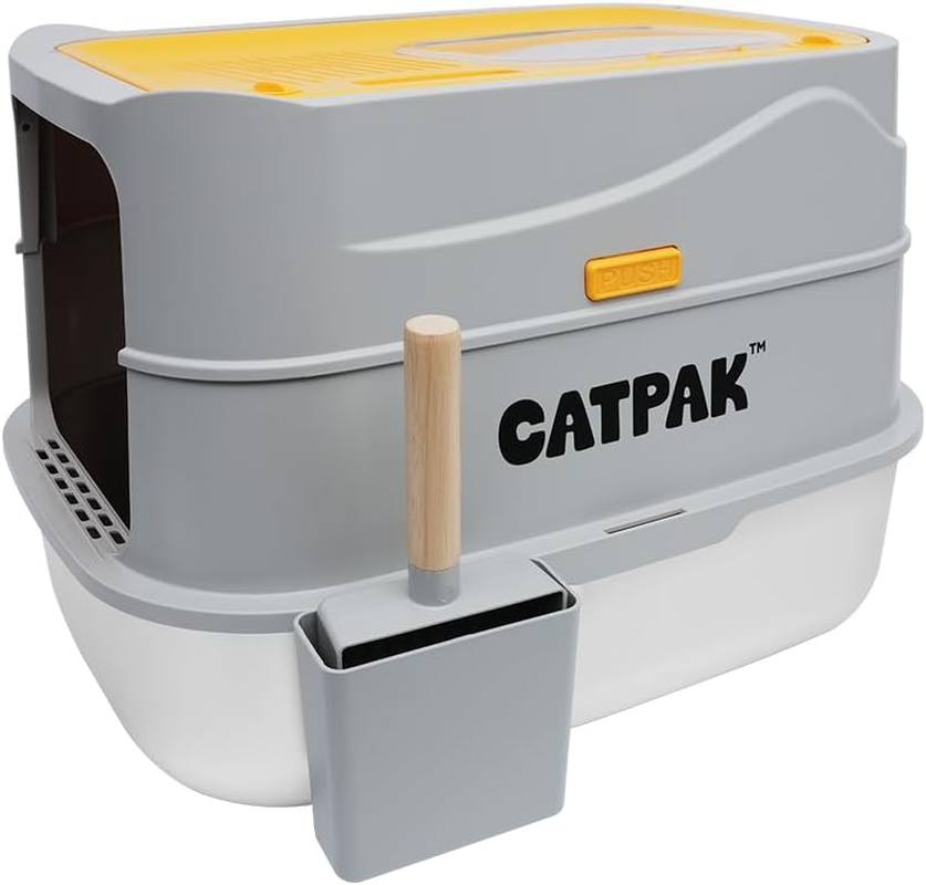 CATPAK 3-Piece Stainless Steel Cat Litter Box with Removable Covered Lid &ndash; Cat Litter Tray for Shy/Anxious Cats, Easy-Clean, Odor-Resistant, Includes Pan & Tray, Large image number 3