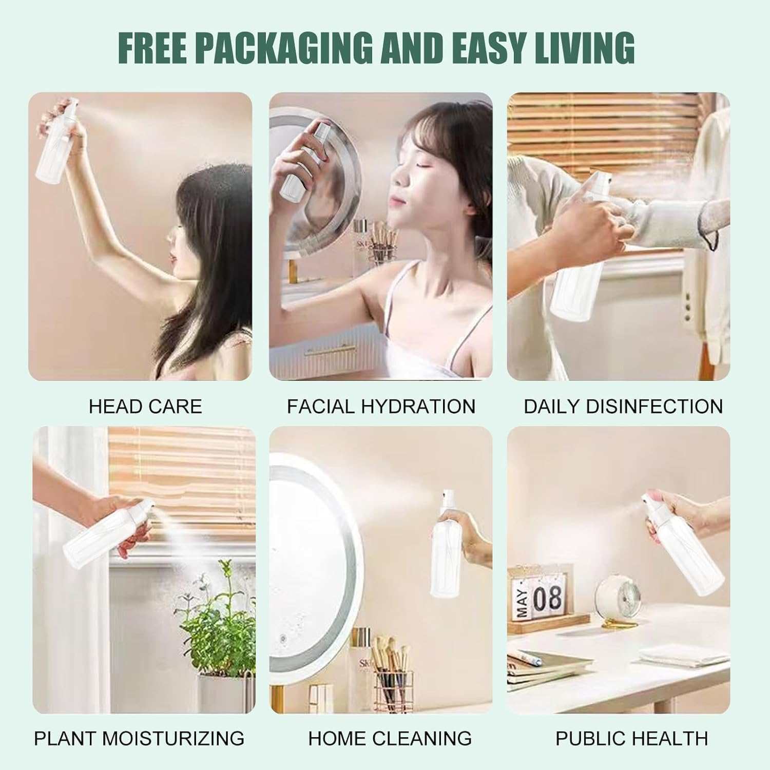 4 Pack Fine Mist Spray Bottles 2Oz Clear Plastic Empty Refillable Mini Spritzer for Travel, Cleaning, Gardening, Skin Care Atomizer(2 * 50Ml，2 * 100Ml) image number 4