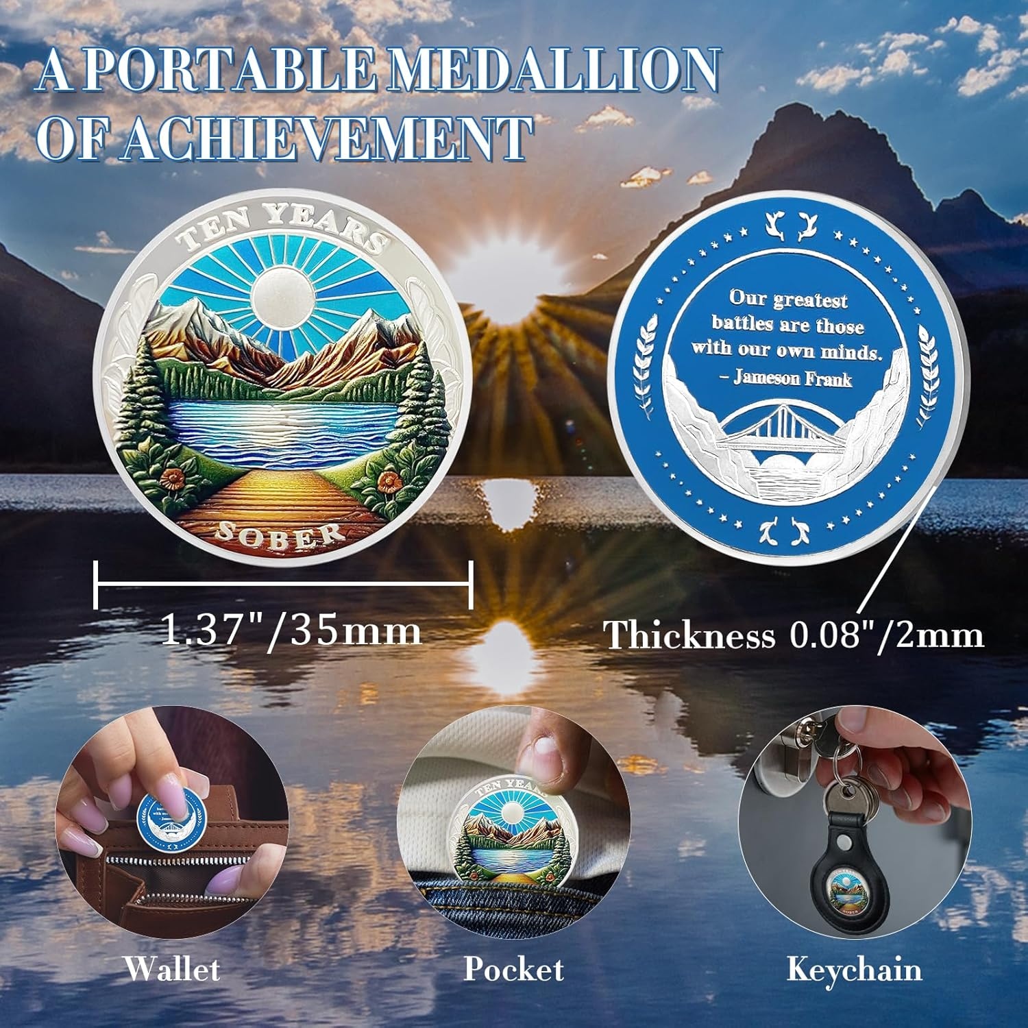 CHURYUML 10 Year AA Coins Ten Year Sobriety Chip Recovery Medallions Alcoholics Anonymous Token Sober Anniversary Gifts for Men and Women Celebrating Sobriety image number 1