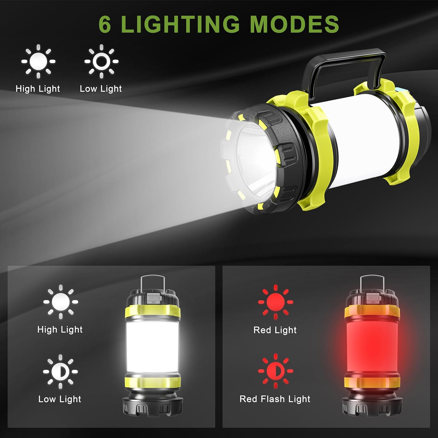 Alpswolf 2 Pack Camping Lantern Rechargeable, Led Lantern Camping Flashlight with 4000 Capacity Power Bank, 6 Modes, IPX4 Waterproof, Portable Rechargeable Lanterns for Power Outage, Hiking, Outdoor image number 2