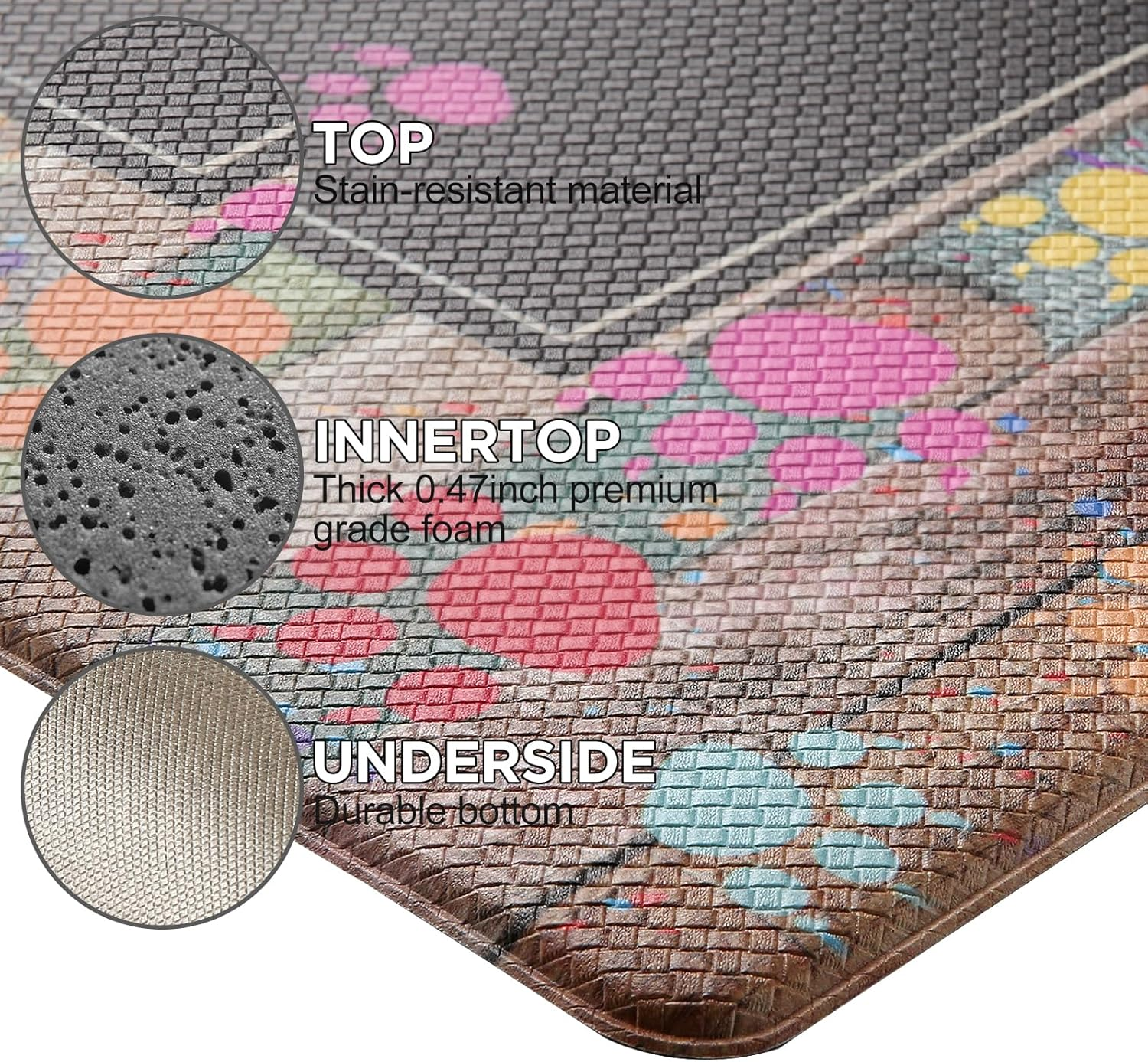 Kitchen anti Fatigue Mat Set of 2,Waterproof Non-Skid Cushioned Kitchen Floor Mat Comfort Standing Mat for Home, Office, Sink, Laundry, Colorful Paws (Black/Green) image number 3