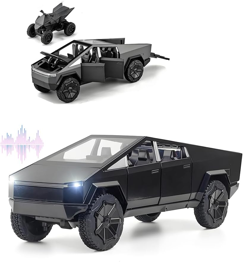 Diecast Metal Cybertruck Pickup Truck Race Car Toy with RV Motorcycle for Men Women Adult Display - Sound and Light Gift Model Y (1/32 Model 02) image number 2