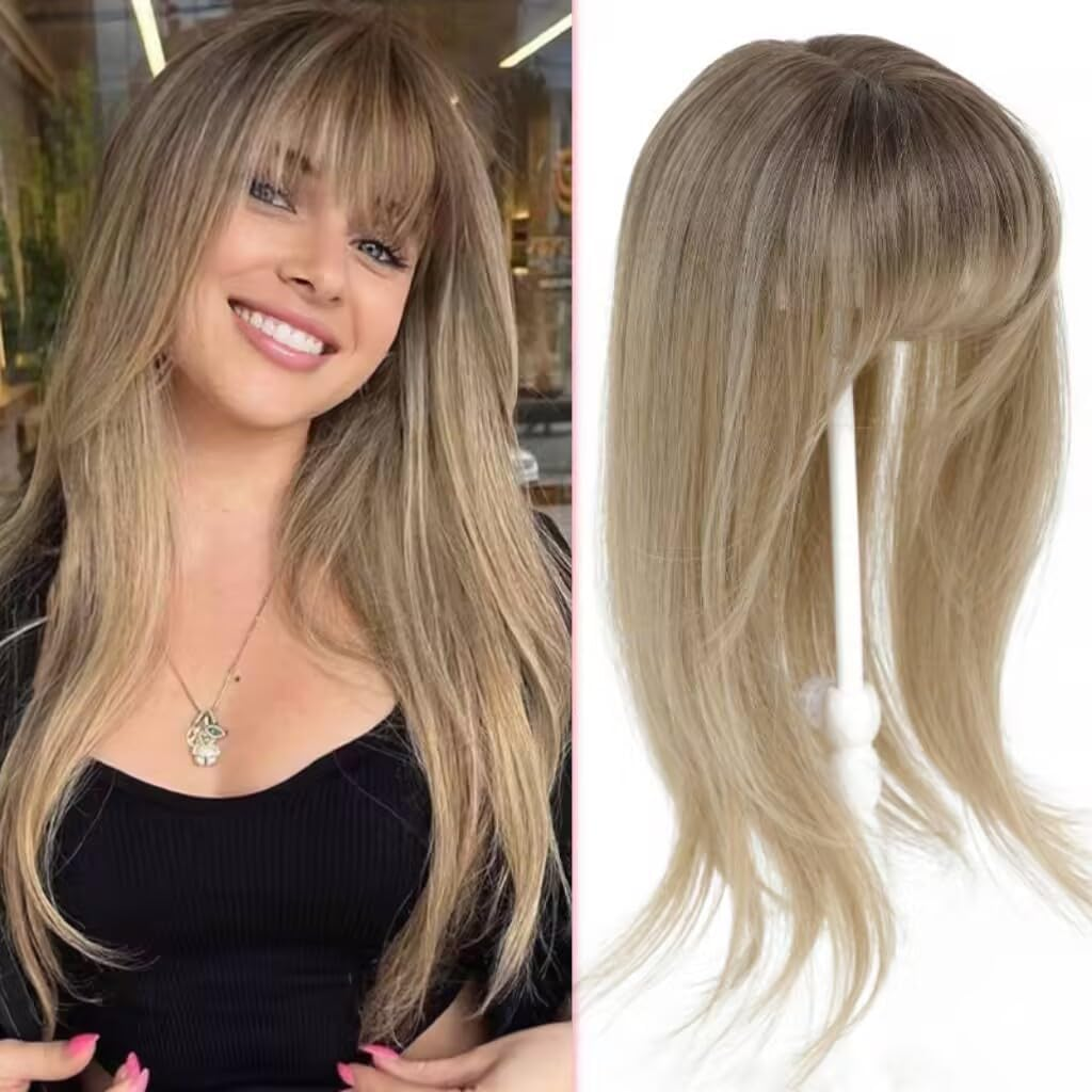 Gulagula Hair Topper 18 Inch Hair Topper with Bangs 4"&times;5" Base Hairpieces for Women with Thinning Hair