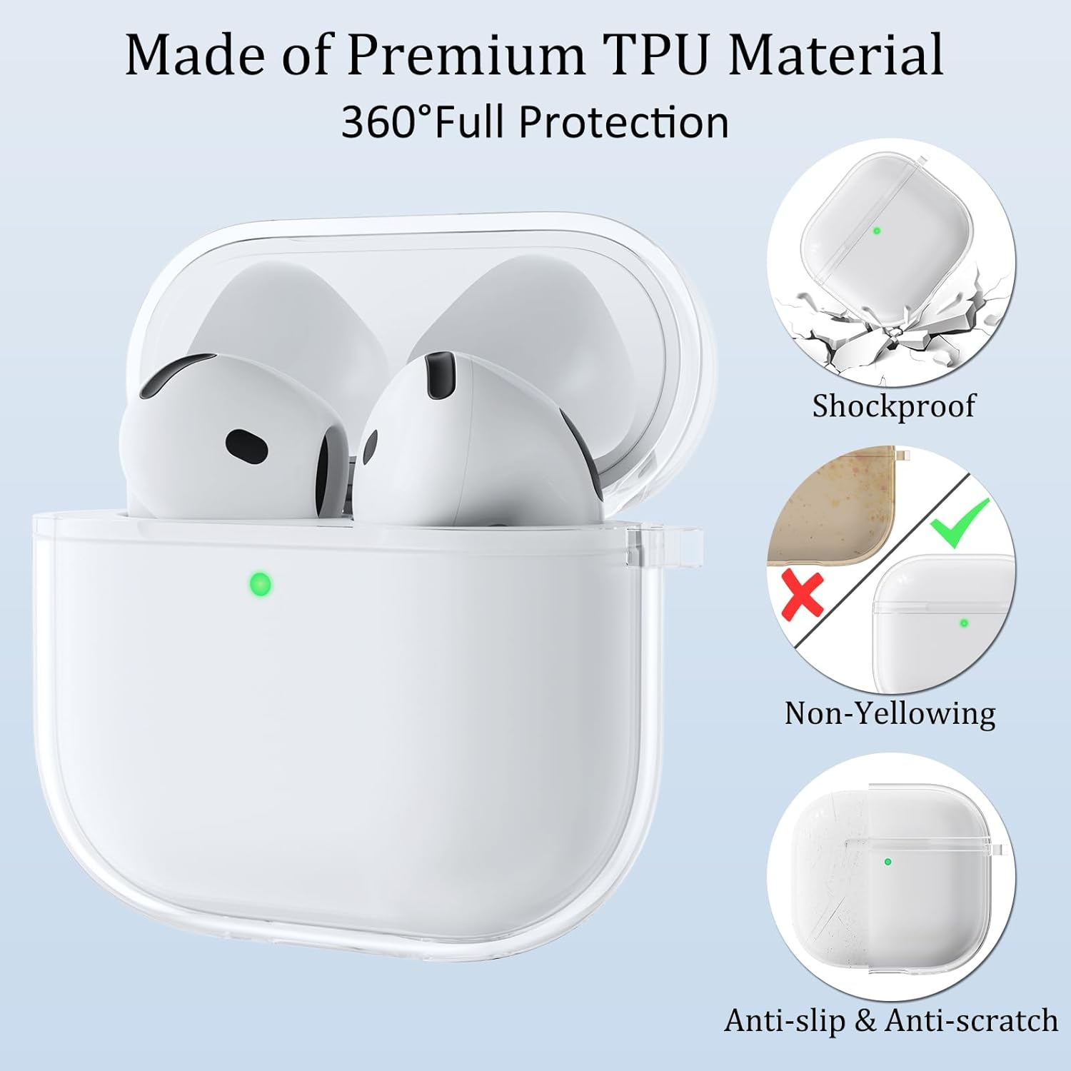 Leonids Case for Apple Airpods 4 Cover, Anti-Scratch TPU Clear Case with Key Chain for Apple Airpods 4(Not Fit for Airpods 3Rd/2Nd/1Th) (Clear) image number 3