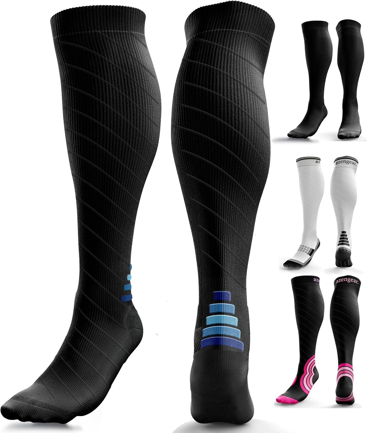 Azengear Compression Socks for Men, Women (20-30 Mmhg) anti DVT Calf Support Stockings, Flight Travel, Swollen Legs, Varicose Veins, Running, Sport, Nurses, Shin Splints, Pregnancy