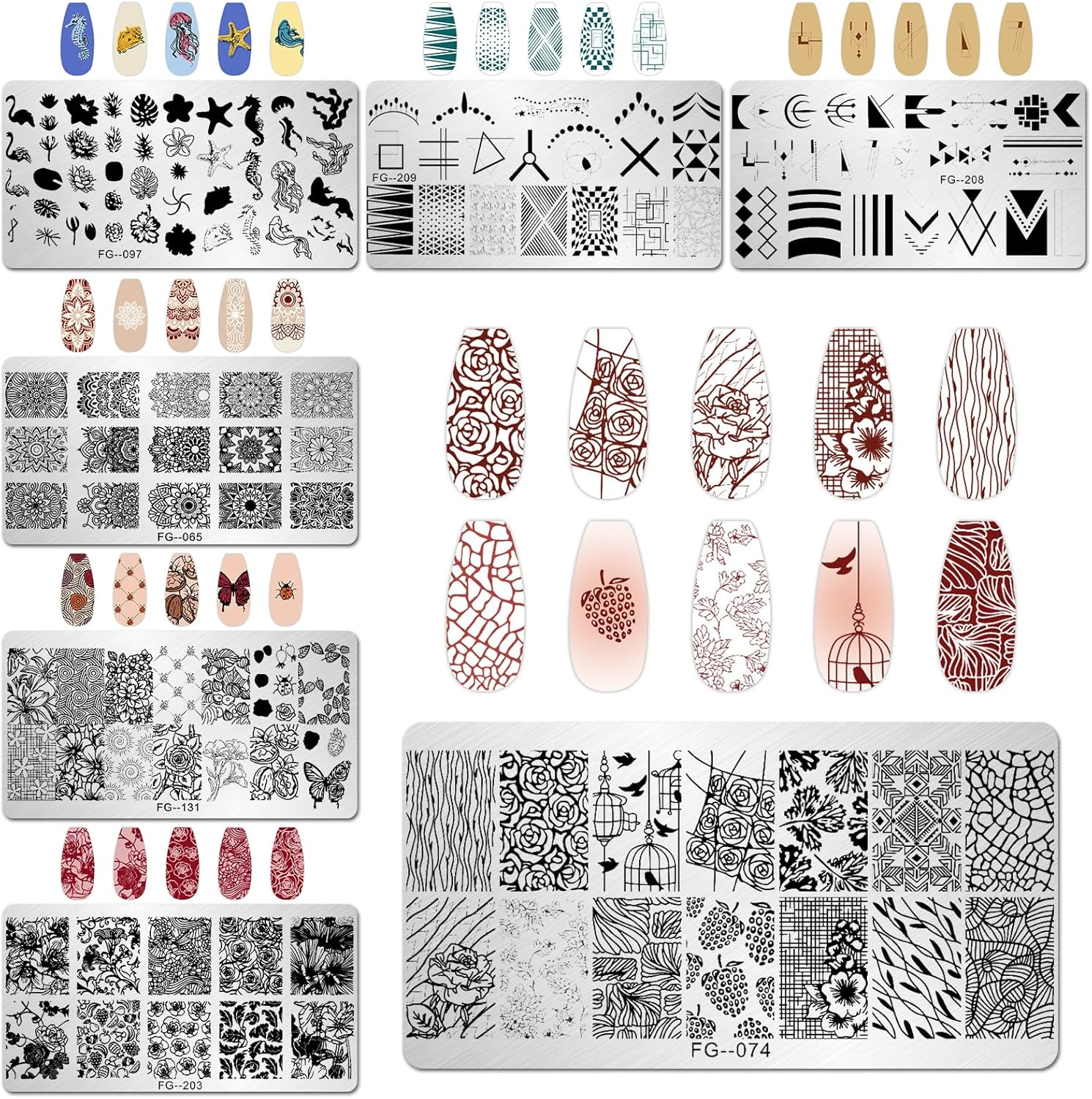 Addfavor Nail Stamper Kit 7Pcs Nail Stamping Plates Flower Geometric Mandala Animal Image Nail Stencils with 2 Stamp and 2 Scraper for Home Salon Manicure Design Supplies Tools image number 4