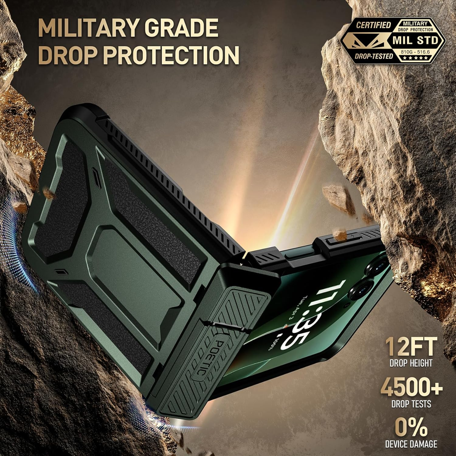 Poetic Spartan Case for Motorola Moto Razr Ultra 2025,[Kickstand][Hinge Protection][20Ft Mil-Grade Drop Tested], Full-Body Rugged Shockproof Protective Cover with Kickstand, Metallic Green image number 5