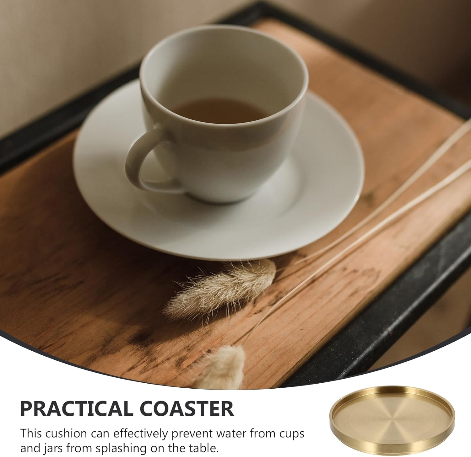 Kichvoe Brass Coasters for Drinks Bronze Gold Coasters Small Brass Copper Tea Cup Placemat Decor Accents for Table Home Kitchen Coffee Tables Centerpieces-1Pc image number 2