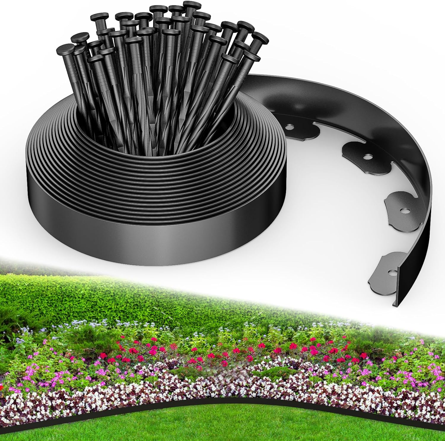 Fixmend Garden Edging, 32.8FT Garden Edging Border with 30 Pegs, Plastic Garden Borders Edging, Flexible for Flower Beds Edging, Grass Edging, Lawns and Paths image number 4