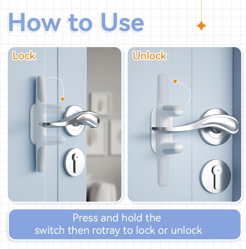 SAFELON 2 PCS Baby Safety Door Lever Locks, Door Handle Locks for Childproof & Petproof, Invisible Switch to Prevent Children from Opening the Door, No Screws or Drill (White) image number 5