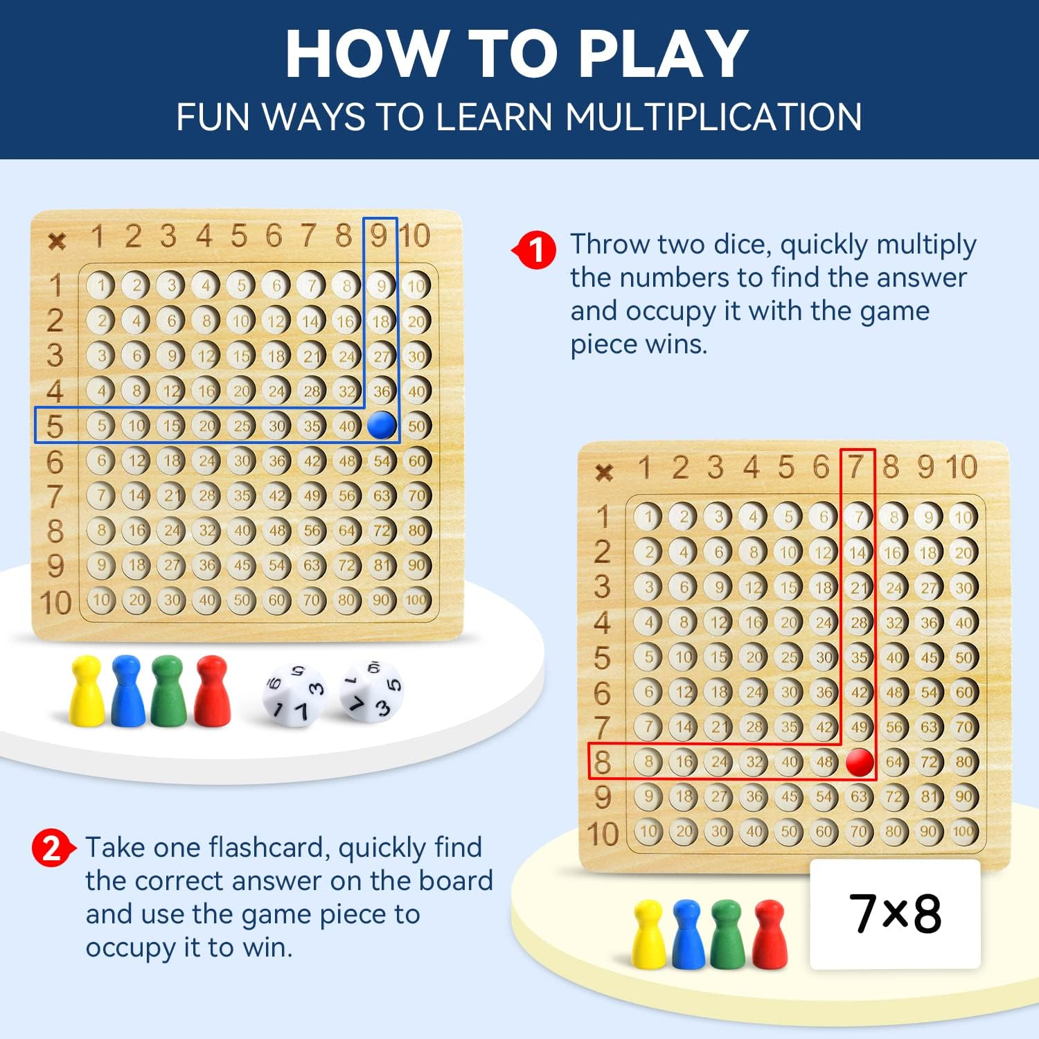 BAKAM Wooden Multiplication Board Math Game for Kids 8-12, Math Manipulatives Set with 100PCS Flash Cards for Kids 6-8 Years Old, Montessori Counting Toy for Boys Girls Preschool Learning image number 4