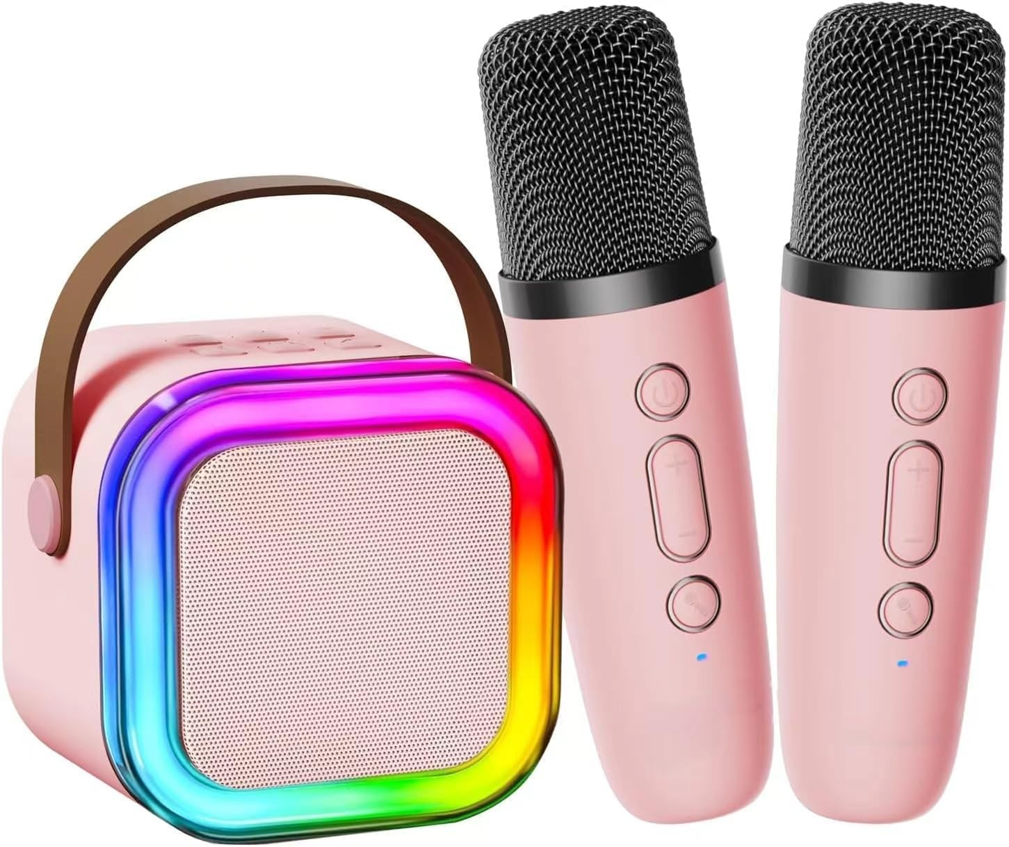 Kids Karaoke Machine, Karaoke Microphone Machine Toy with 2 Wireless Microphones, Portable Bluetooth Speaker Gift with Colorful Lights for Girls Boys Family Home Party(Beige)