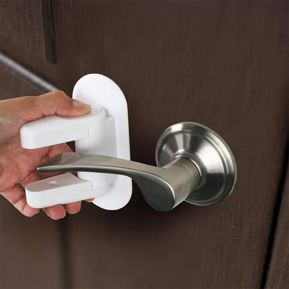 Ranqisys Door Lever Lock (2 Pack), Child Proof Safety Locks for Door Handles &ndash; Adhesive Installation, Easy to Use, Durable Baby Safety Lock, White image number 6