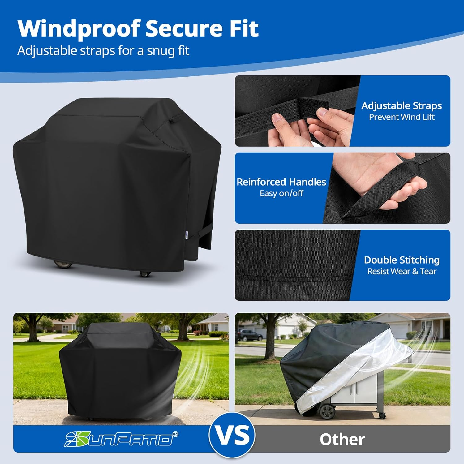 Sunpatio BBQ Grill Cover 60 Inch, Outdoor Heavy Duty Waterproof Barbecue Gas Grill Cover, UV and Fade Resistant, All Weather Protection for Weber Char-Broil Nexgrill Grills and More, Black