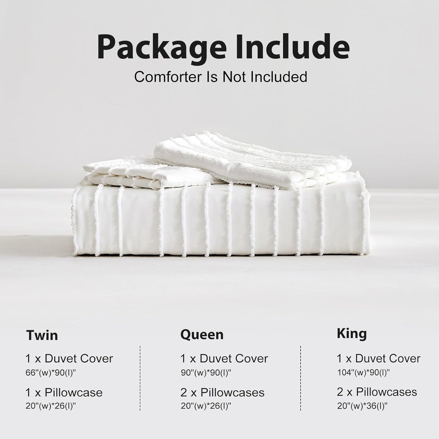 WARMDERN White Boho Duvet Cover Set King Size, Striped Textured Duvet Cover Tufted Bedding Set, 3 Pcs Ultra Soft Washed Microfiber Duvet Cover with Zipper Closure (Queen, White) image number 4