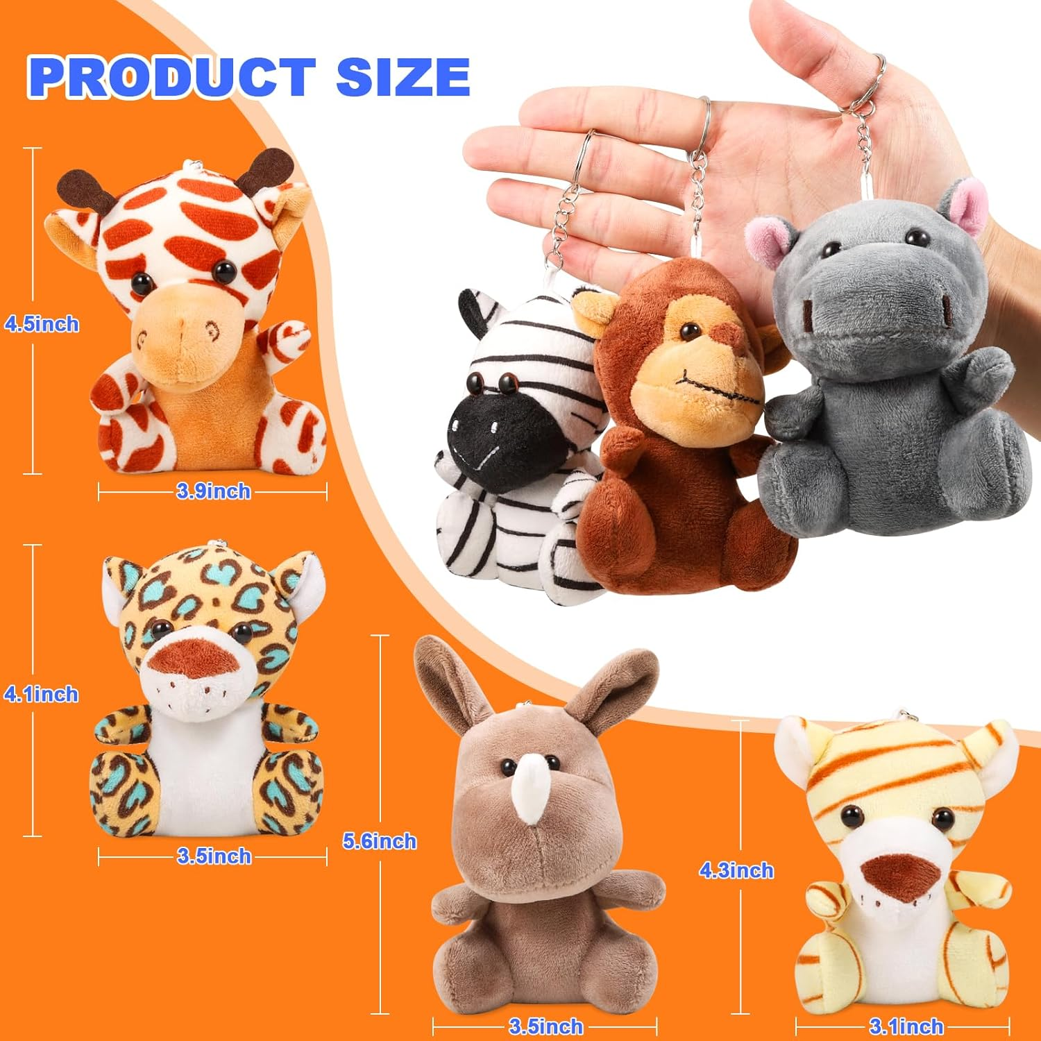 ASONA10 Pcs Mini Stuffed Animal and Plush Toy，4.7 Inch Small Jungle Animals Bulk Animal Keychain Decoration for Kids Party Favors Goodie Bag Stuffers Carnival Prizes Classroom Prizes, Claw Machine