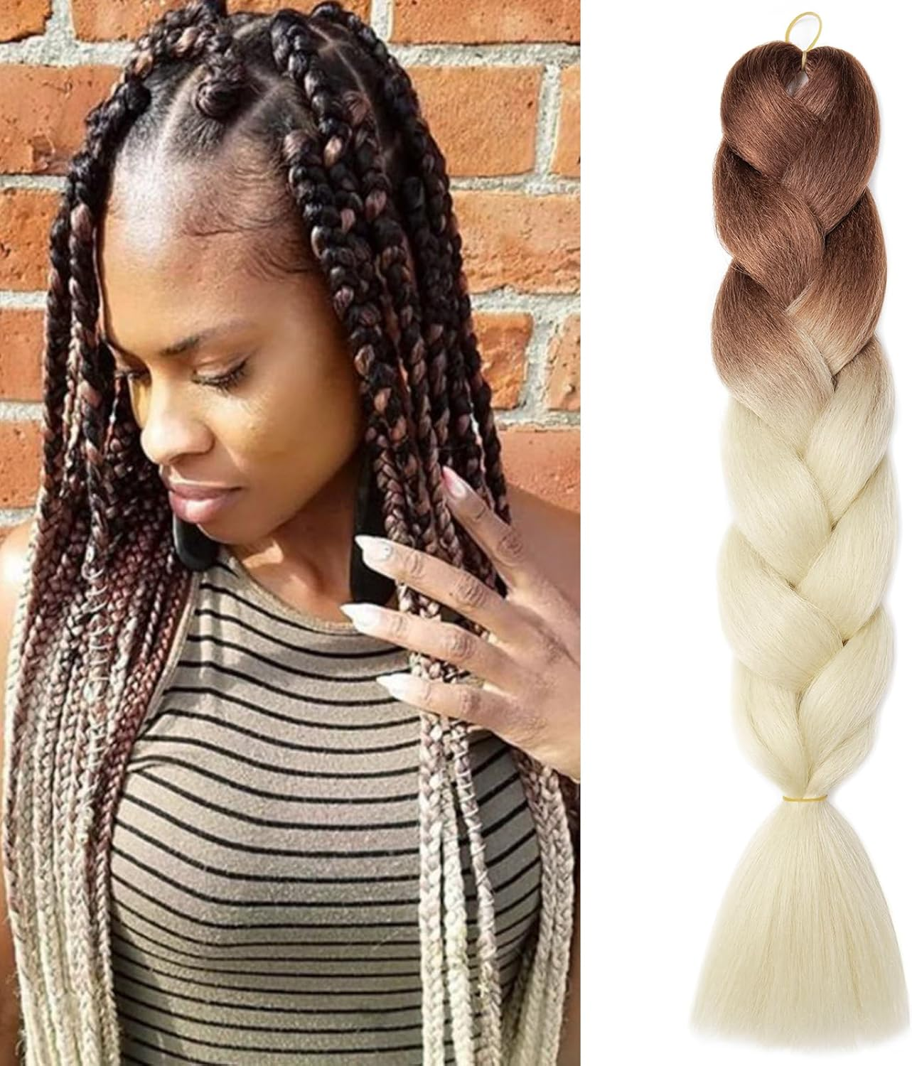 Dcbaboo Brown Hair Extensions for Braiding Jumbo Braiding Hair Extension 1Pack 24Inch Synthetic Hair Kanekalon Ombre Braids Extensions Hair Afro Crochet Twist Box Braids 100G, Medium Brown