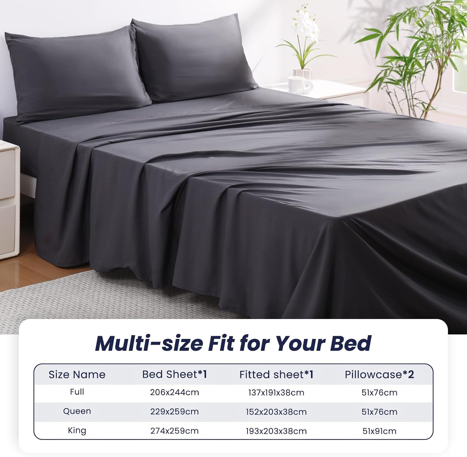 Elegear Bedding Queen Sheet Set &ndash; 4 Piece Bed Sheets for Queen Size Bed, Soft and Breathable Microfiber, Includes 1 Fitted Sheet, 1 Flat Sheet and 2 Pillowcases (Dark Grey) image number 1