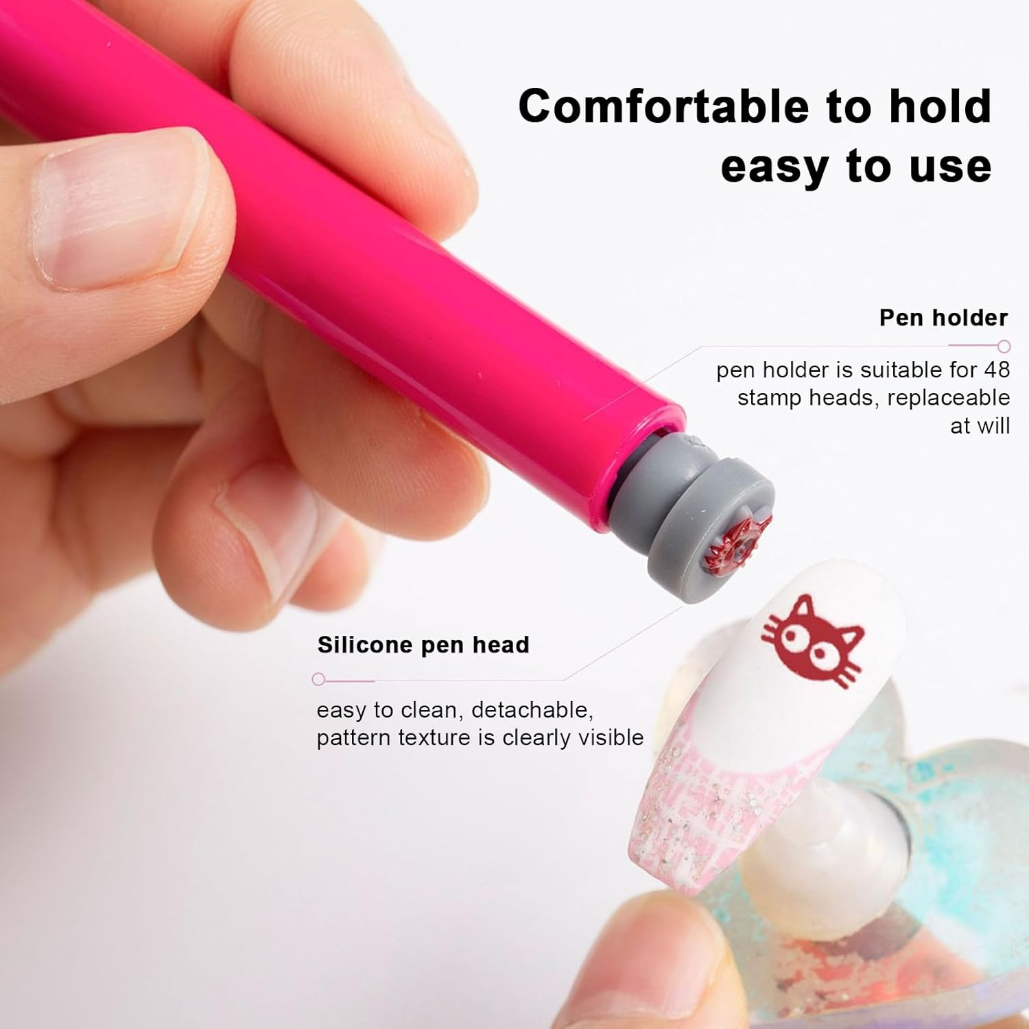 Nail Stamping Kit - Stamp Pen Head - 8 Models Silicone Transfer Head Refillable Manicure Accessories for Beginner Daily Festive Girls Women Home Travel Outdoor Salon image number 3