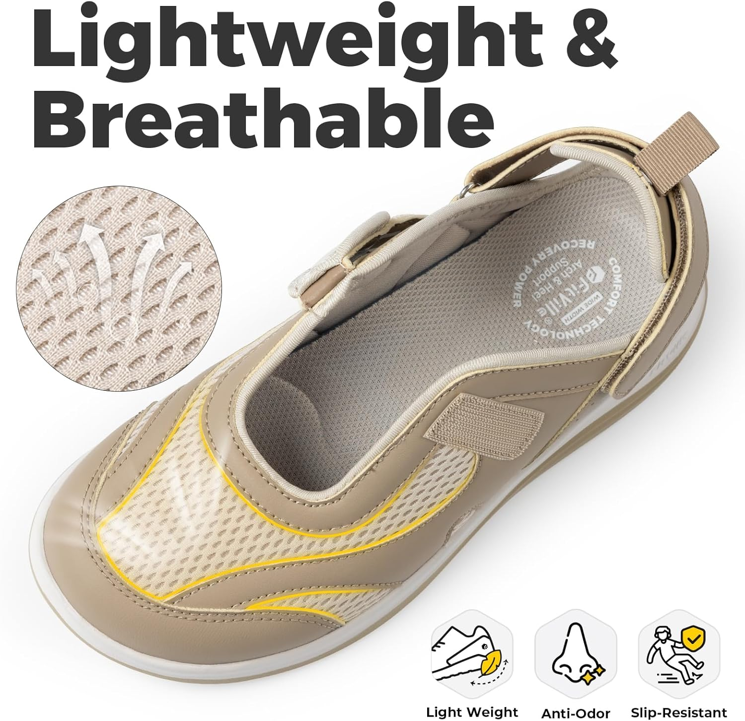 Fitville Women'S Diabetic Shoes Extra Wide Width Sandals, Ladies Adjustable Lightweight Mary Jane Flats Arch Support Orthopedic Shoes for Swollen Feet Plantar Fasciitis image number 5