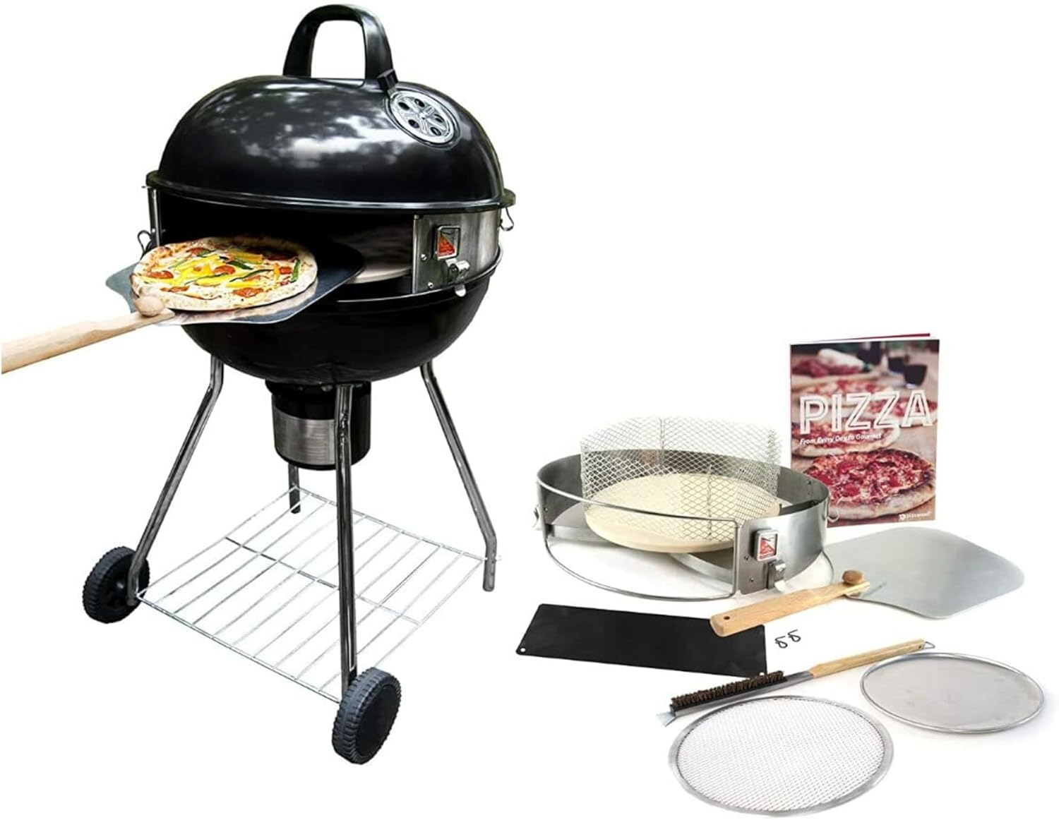 Pizzacraft PC7001 Pizzaque Deluxe Outdoor Pizza Oven Kettle Grill Conversion Kit, Silver, 18''/22.5'' image number 6