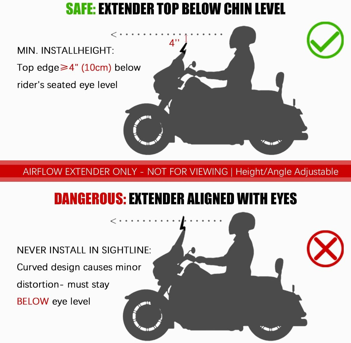 KICRY Motorcycle Windshield Extension Small Windshield Extender Adjustable Clip on Windscreen Spoiler Deflector Universal Fit (New-Clear, 11.88''X7.4'') - Clear image number 6