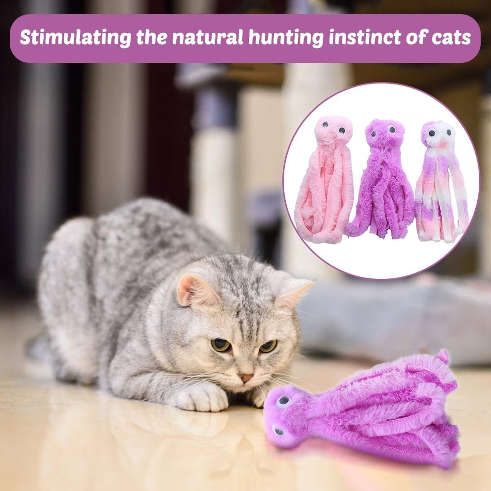 Mioyoow 3PCS Octopus Cat Toys, Interactive Cat Enrichment Toys Accessories, Cartoon Plush Pet Playing Toys with a Little Catnip for Cat Kitten image number 6