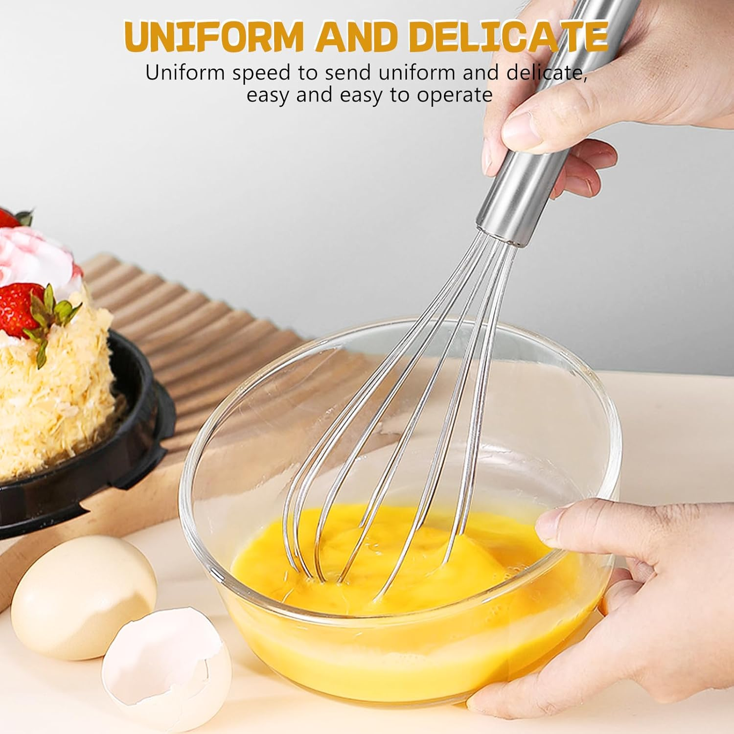 Nilehome Stainless Steel Whisk Set 8" 10" Hand Blender + 12" Semi-Automatic Rotary Kitchen Whisk Kitchen Wisk Wire Whisks for Cooking, Whisking, Blending, Beating, Stirring- 3 Pack... image number 3