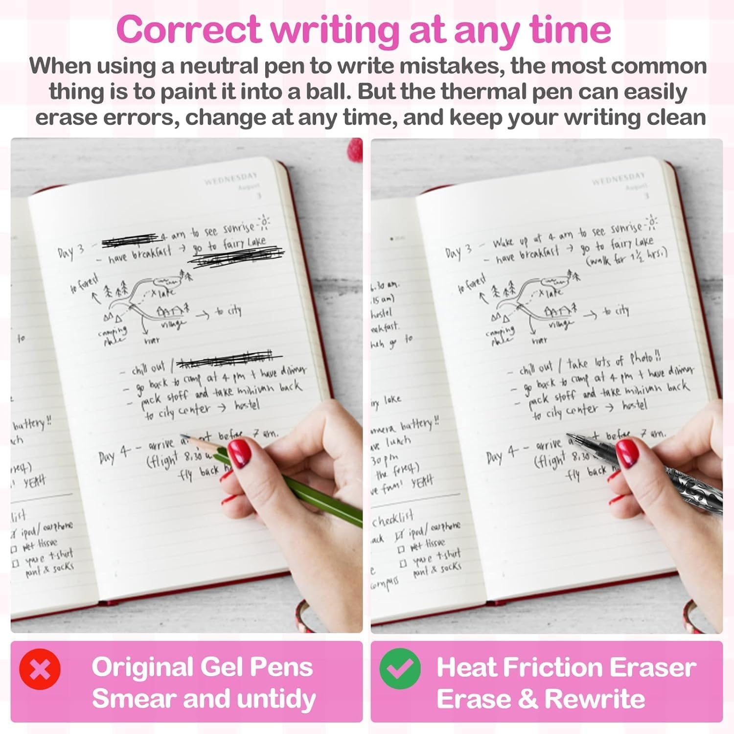 8Pcs Erasable Gel Pens, Quick-Drying Rolling Ball Pens with 0.5Mm Tip, Rub Out Liquid Ink and Rubber image number 1