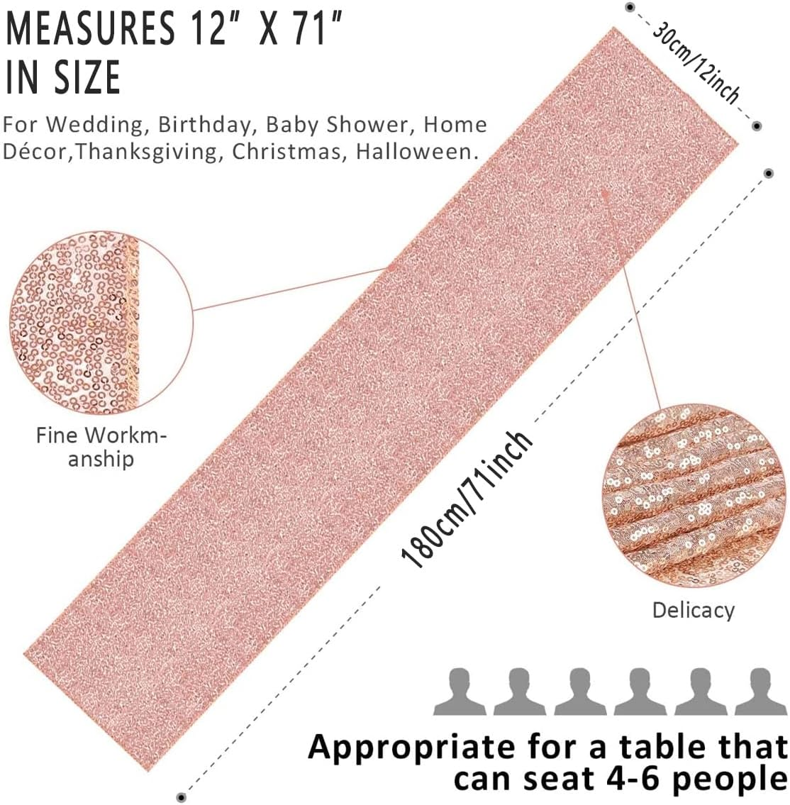 AIMALL Premium Sequin Table Runner for Weddings and Special Events, 12" X 71", Sparkling Color Choices, for Tables of 4-6 image number 4